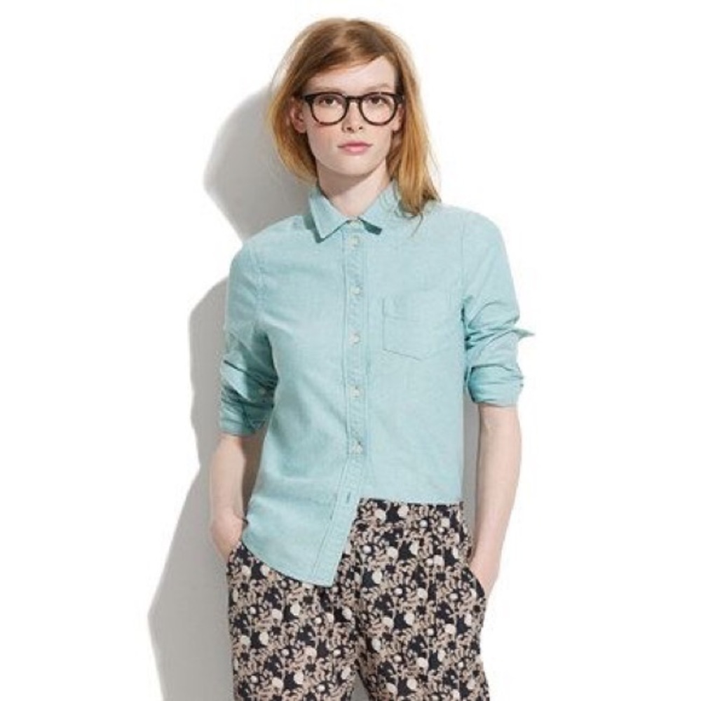 Madewell Teal Blue True Love Shrunken Oxford